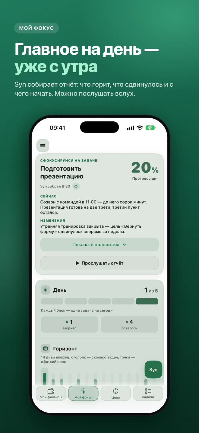 Мой фокус: главное на день и отчёт Syn